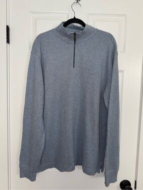 Rodd & Gunn 100% Australian Cotton Light Blue Quarter-Zip Mock Neck Sweater